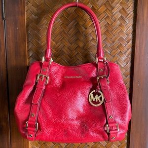MICHAEL KORS - Red Pebble Leather Bedford Satchel Gold NWOT